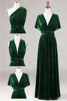 Load image into Gallery viewer, Dark Green Covertible Wear Velvet Long Bridesmaid Dress