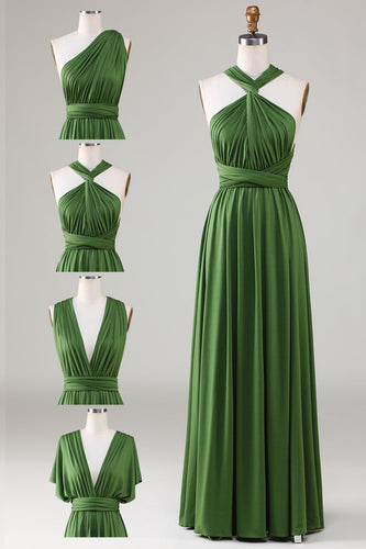Spandex Convertible Wear Long Olive Green Bridesmaid Dress