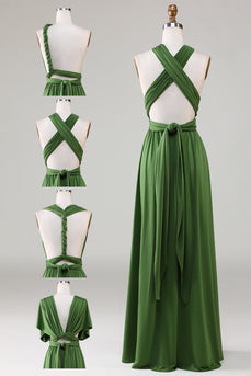 Spandex Convertible Wear Long Olive Green Bridesmaid Dress