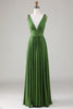 Load image into Gallery viewer, Deep V-neck Sleeveless Long Olive Bridesmaid Dress