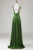 Load image into Gallery viewer, Deep V-neck Sleeveless Long Olive Bridesmaid Dress