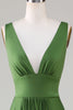 Load image into Gallery viewer, Deep V-neck Sleeveless Long Olive Bridesmaid Dress