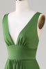 Load image into Gallery viewer, Deep V-neck Sleeveless Long Olive Bridesmaid Dress