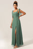 Load image into Gallery viewer, A Line Spaghetti Straps Eucalyptus Tie Straps Bridesmaid Dress With Slit