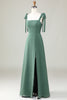 Load image into Gallery viewer, Eucalyptus Tie Straps A Line Bridesmaid Dress With Slit