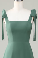 Load image into Gallery viewer, Eucalyptus Tie Straps A Line Bridesmaid Dress With Slit