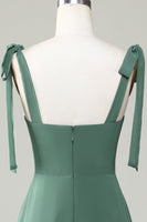 Load image into Gallery viewer, Eucalyptus Tie Straps A Line Bridesmaid Dress With Slit