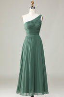 Load image into Gallery viewer, Eucalyptus One Shoulder A Line Ruched Bridesmaid Dress
