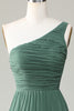 Load image into Gallery viewer, One Shoulder A Line Ruched Tea-Length Eucalyptus Bridesmaid Dress