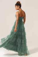Load image into Gallery viewer, Gorgeous A Line Spaghetti Straps Eucalyptus Tulle Long Bridesmaid Dress