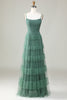 Load image into Gallery viewer, A Line Spaghetti Straps Tulle Eucalyptus Bridesmaid Dress