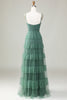 Load image into Gallery viewer, A Line Spaghetti Straps Tulle Eucalyptus Bridesmaid Dress