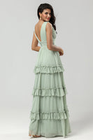 Load image into Gallery viewer, A Line Chiffon Green Bridesmaid Dress with Pleated