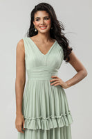 Load image into Gallery viewer, A Line Chiffon Green Bridesmaid Dress with Pleated