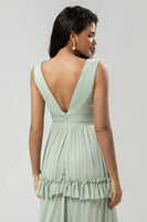 Load image into Gallery viewer, A Line Chiffon Green Bridesmaid Dress with Pleated