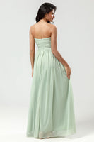 Load image into Gallery viewer, Strapless A Line Chiffon Green Bridesmaid Dress with Pleated