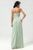 Load image into Gallery viewer, Strapless A Line Chiffon Green Bridesmaid Dress with Pleated