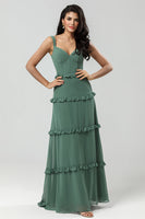 Load image into Gallery viewer, A Line Off the Shoulder Eucalyptus Long Bridesmaid Dress