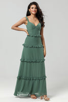 Load image into Gallery viewer, A Line Off the Shoulder Eucalyptus Long Bridesmaid Dress