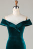 Load image into Gallery viewer, Off the Shoulder Peacock Green Velvet Mermaid Bridesmaid Dress With Slit