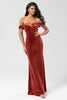 Load image into Gallery viewer, Mermaid Off the Shoulder Terracotta Velvet Bridesmaid Dress
