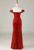 Load image into Gallery viewer, Velvet Off The Shoulder Terracotta Bridesmaid Dress