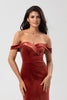 Load image into Gallery viewer, Mermaid Off the Shoulder Terracotta Velvet Bridesmaid Dress