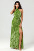 Load image into Gallery viewer, Mermaid Halter Neck Olive Velvet Long Bridesmaid Dress