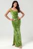 Load image into Gallery viewer, Mermaid One Shoulder Olive Velvet Bridesmaid Dress