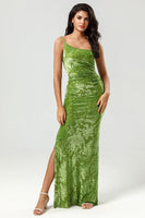 Load image into Gallery viewer, Mermaid One Shoulder Olive Velvet Bridesmaid Dress