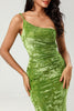 Load image into Gallery viewer, Mermaid One Shoulder Olive Velvet Bridesmaid Dress