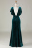 Load image into Gallery viewer, Velvet V-Neck Peacock Bridesmaid Dress with Ruffles