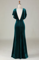 Load image into Gallery viewer, Velvet V-Neck Peacock Bridesmaid Dress with Ruffles