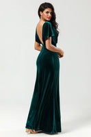 Load image into Gallery viewer, A Line V-Neck Peacock Velvet Bridesmaid Dress with Ruffles