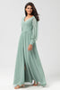 Load image into Gallery viewer, Chiffon A Line Long Sleeves Bridesmaid Dress with Buttons