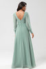 Load image into Gallery viewer, Chiffon A Line Long Sleeves Bridesmaid Dress with Buttons