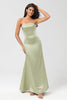 Load image into Gallery viewer, Strapless Satin Sheath Green Bridesmaid Dress
