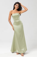 Load image into Gallery viewer, Strapless Satin Sheath Green Bridesmaid Dress