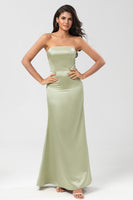 Load image into Gallery viewer, Strapless Satin Sheath Green Bridesmaid Dress