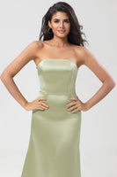 Load image into Gallery viewer, Strapless Satin Sheath Green Bridesmaid Dress