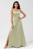 Load image into Gallery viewer, Satin Green Bridesmaid Dress with Lace-up Back