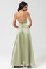 Load image into Gallery viewer, Satin Green Bridesmaid Dress with Lace-up Back