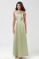 Load image into Gallery viewer, Satin Green Bridesmaid Dress with Pleated