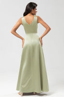Load image into Gallery viewer, Satin Green Bridesmaid Dress with Pleated