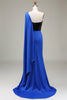 Load image into Gallery viewer, Royal Blue One Shoulder Satin and Sequin Mermaid Prom Dress with Slit