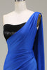 Load image into Gallery viewer, Royal Blue One Shoulder Satin and Sequin Mermaid Prom Dress with Slit