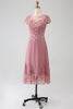 Load image into Gallery viewer, Dusty Rose A-Line Scoop Illusion Tea-Length Mother of the Bride Dress With Sequins