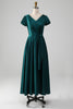 Load image into Gallery viewer, Peacock Satin V-neck A-line Pleated Mother of the Bride Dress