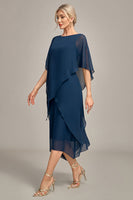 Load image into Gallery viewer, Navy Chiffon A-line Scoop Neck Mother of the Bride Dress