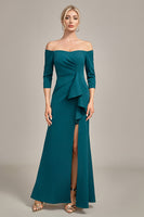 Load image into Gallery viewer, Dark Green Mermaid Off The Shoulder Cascading Ruffled Mother Of The Bride Dress